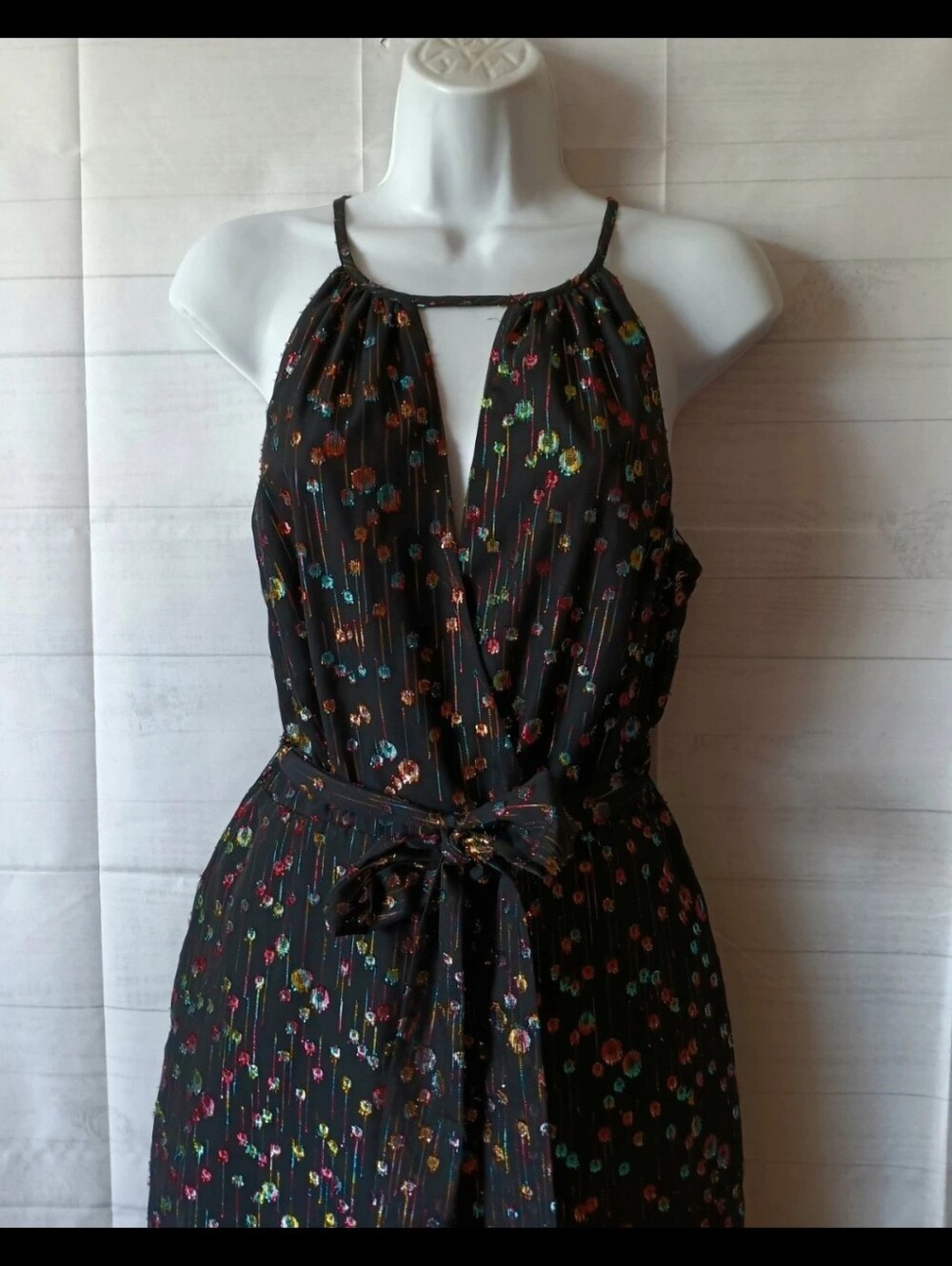 Anthropologie Eva Franco Edita Black Shimeer Polka Dot Wide Leg Jumpsuit Size 0